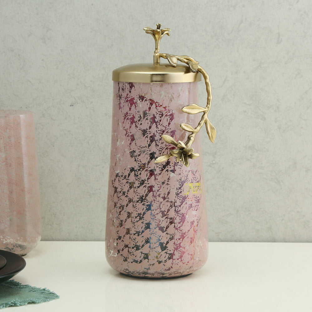 Lily Twigs Glass & Metal Urn (Large, Pink & Gold)