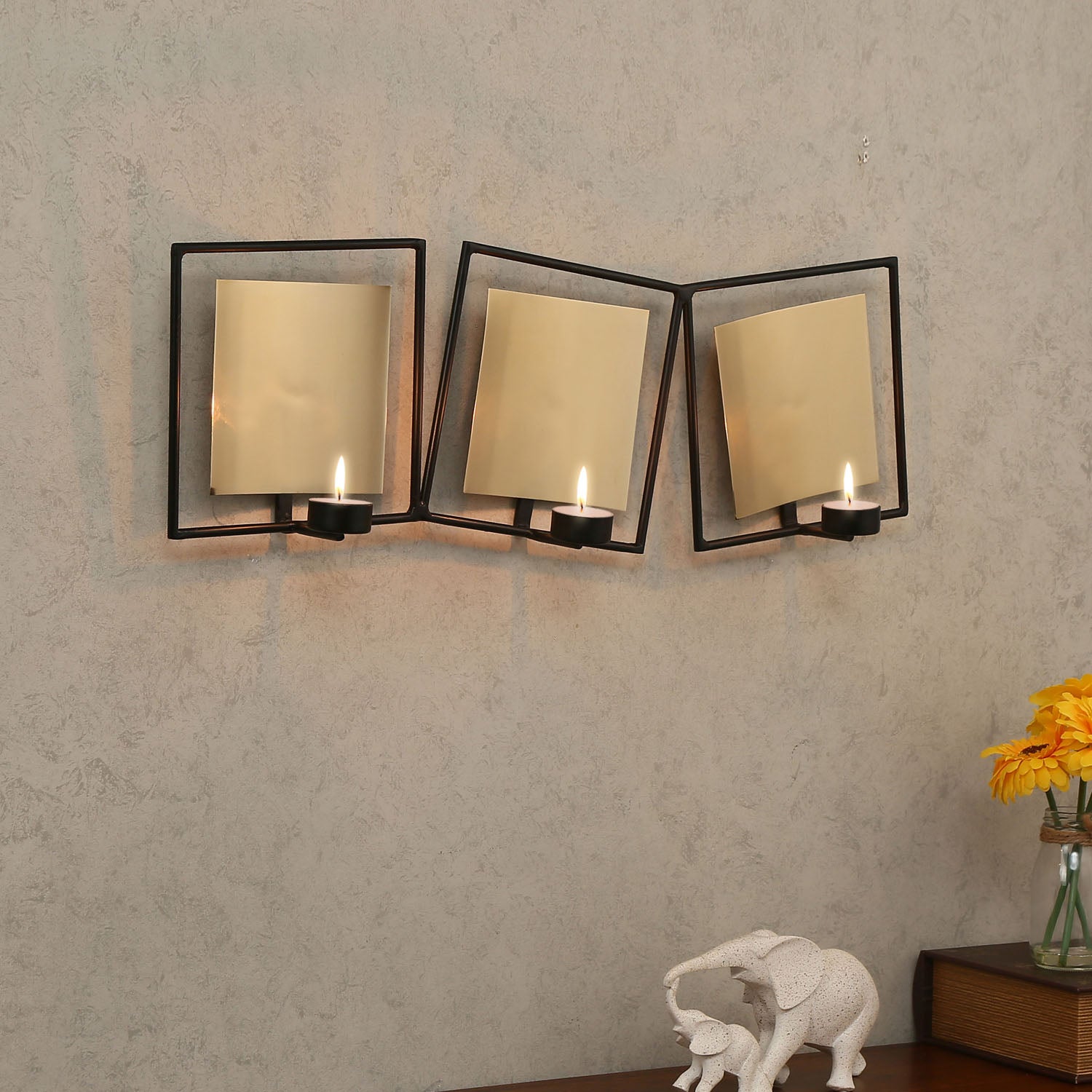 Decorative Three Squares Iron Wall Sconce (Black & Gold)