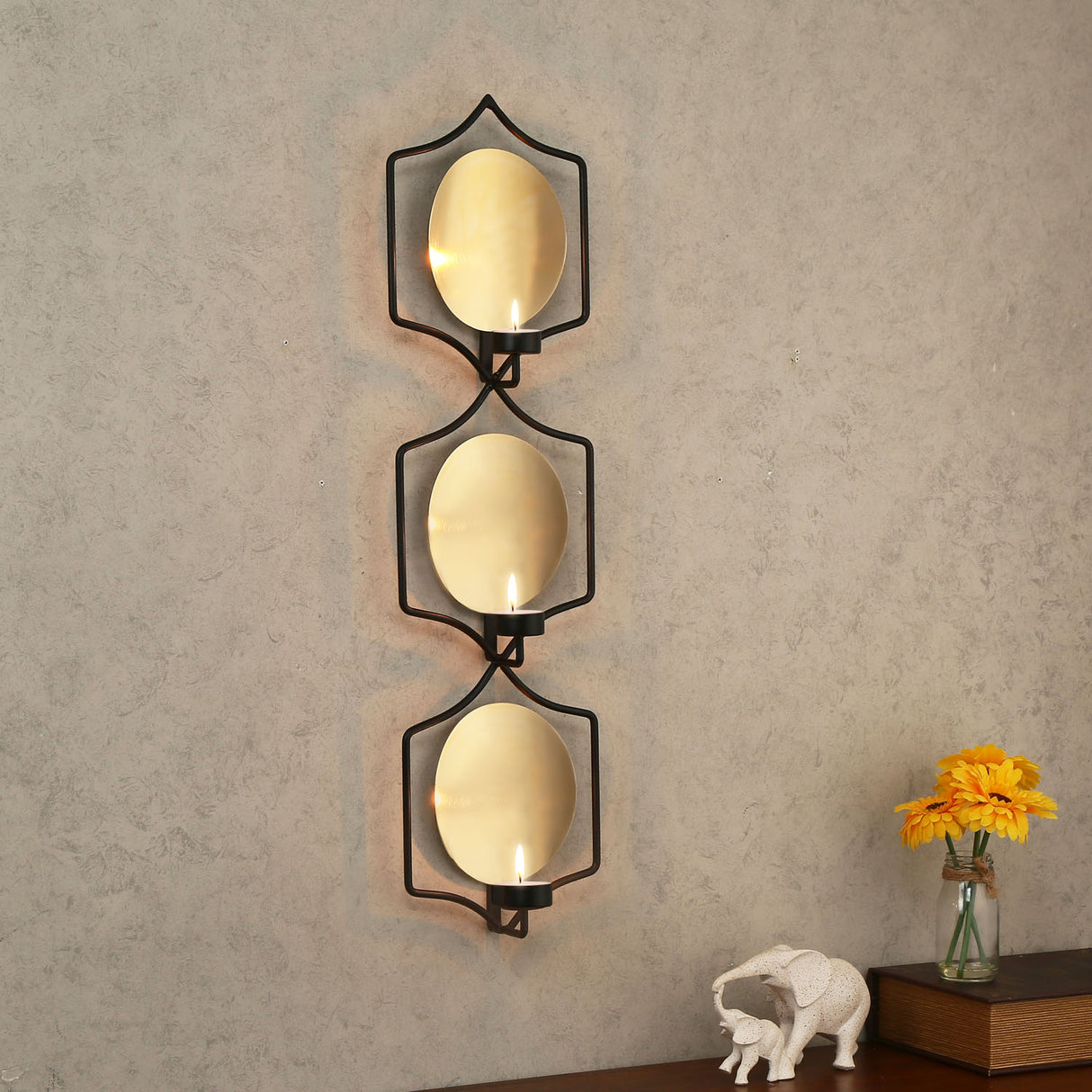 Decorative Three Hexagones Iron Wall Sconce (Black & Gold)