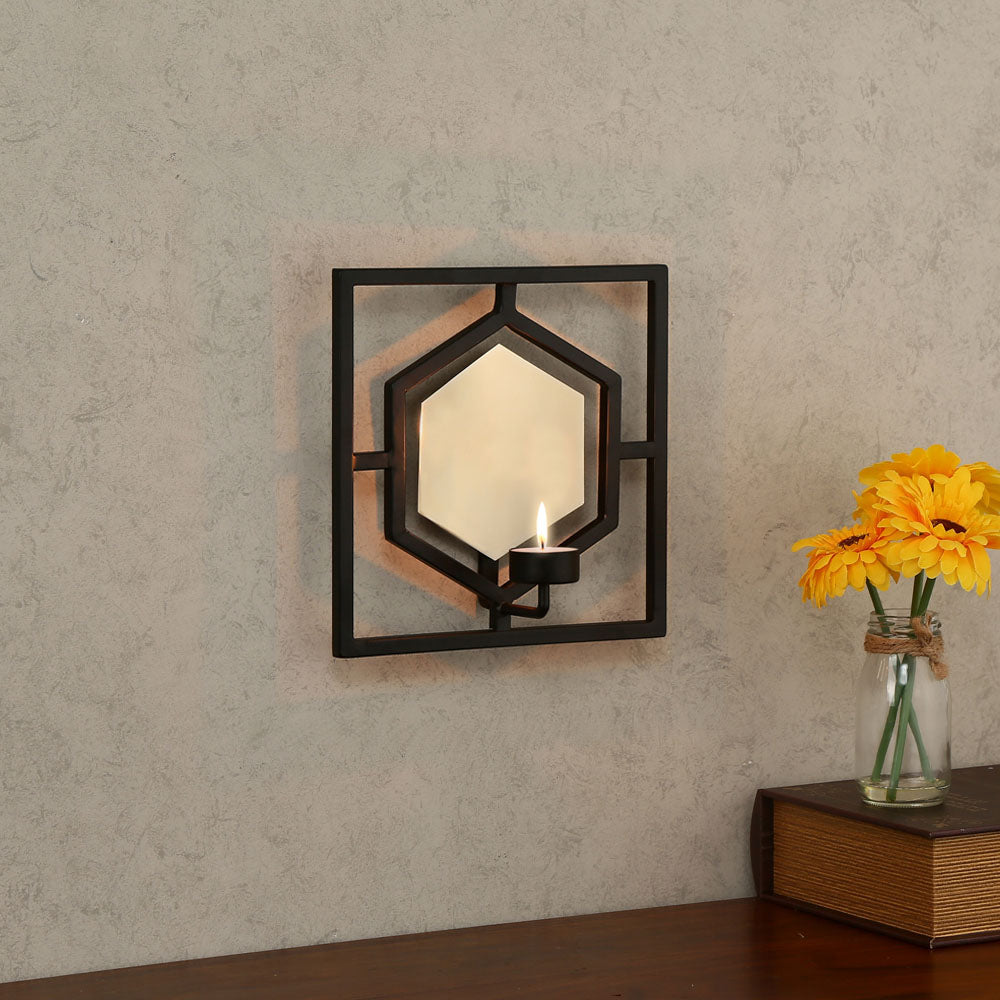 Decorative Hexagonal Iron Wall Sconce (Black & Gold)