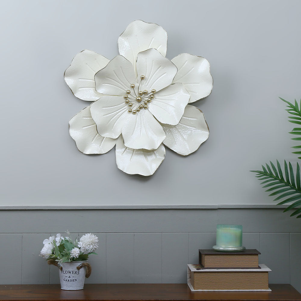 Two Layer Flower Iron Wall Decor (White)