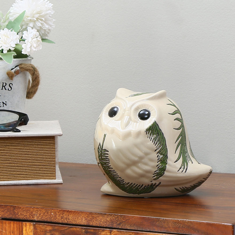 Decorative Owl Ceramic Showpiece (Green & White)