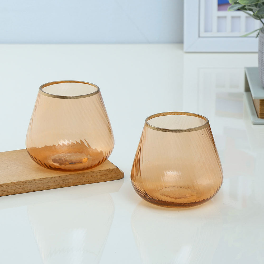 Fluted Design Glass Votives Set of 2 (Orange)