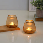 Fluted Design Glass Votives Set of 2 (Orange)