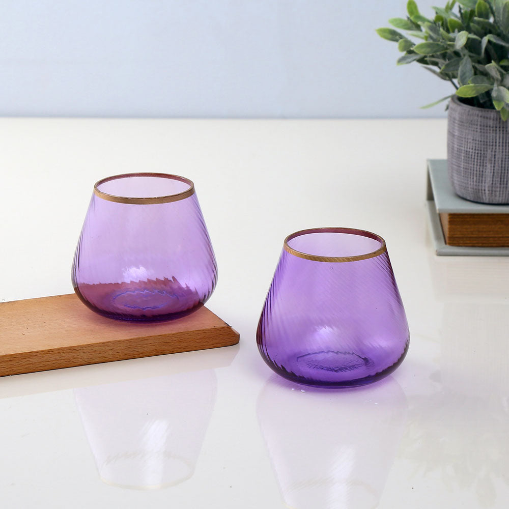 Fluted Design Glass Votives Set of 2 (Purple)