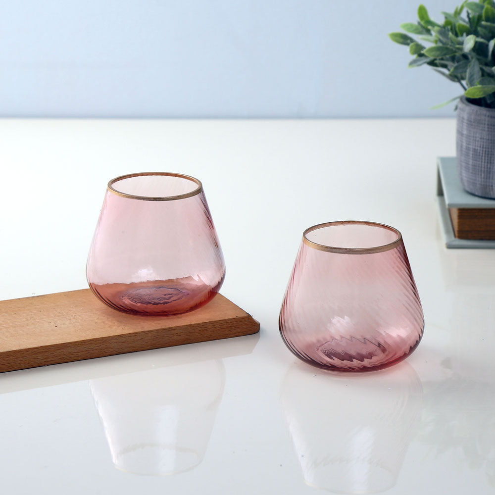 Fluted Design Glass Votives Set of 2 (Pink)