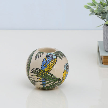 Bird and Leaf Round Votive (Green & White)