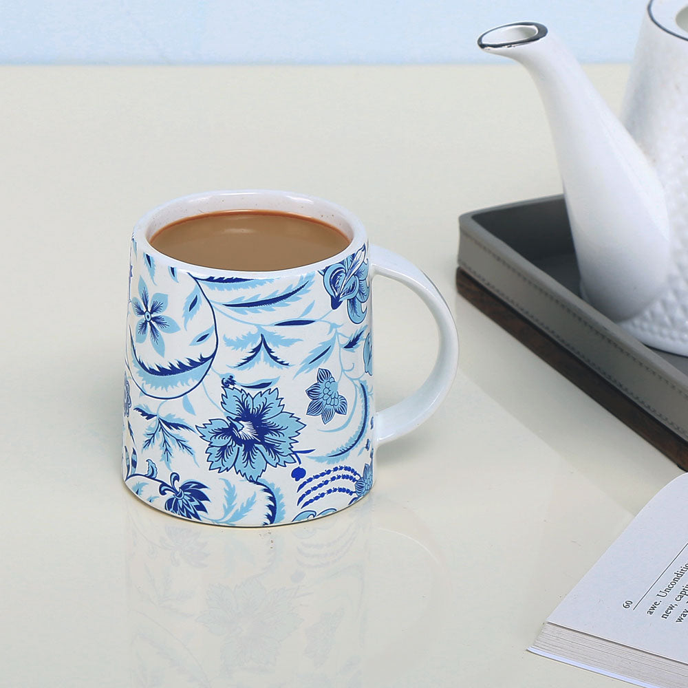 Floral Design Stoneware 380 ml Mug (Blue)