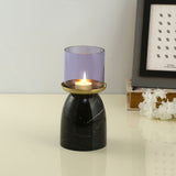 Marble Effect Base Iron & Glass Candle Holder (Black & Gold)