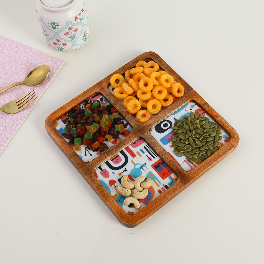 Square Wooden Serving Platter (Brown)