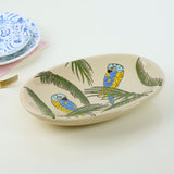 Bird & Leaf Design Ceramic Decorative Platter (Green & White)