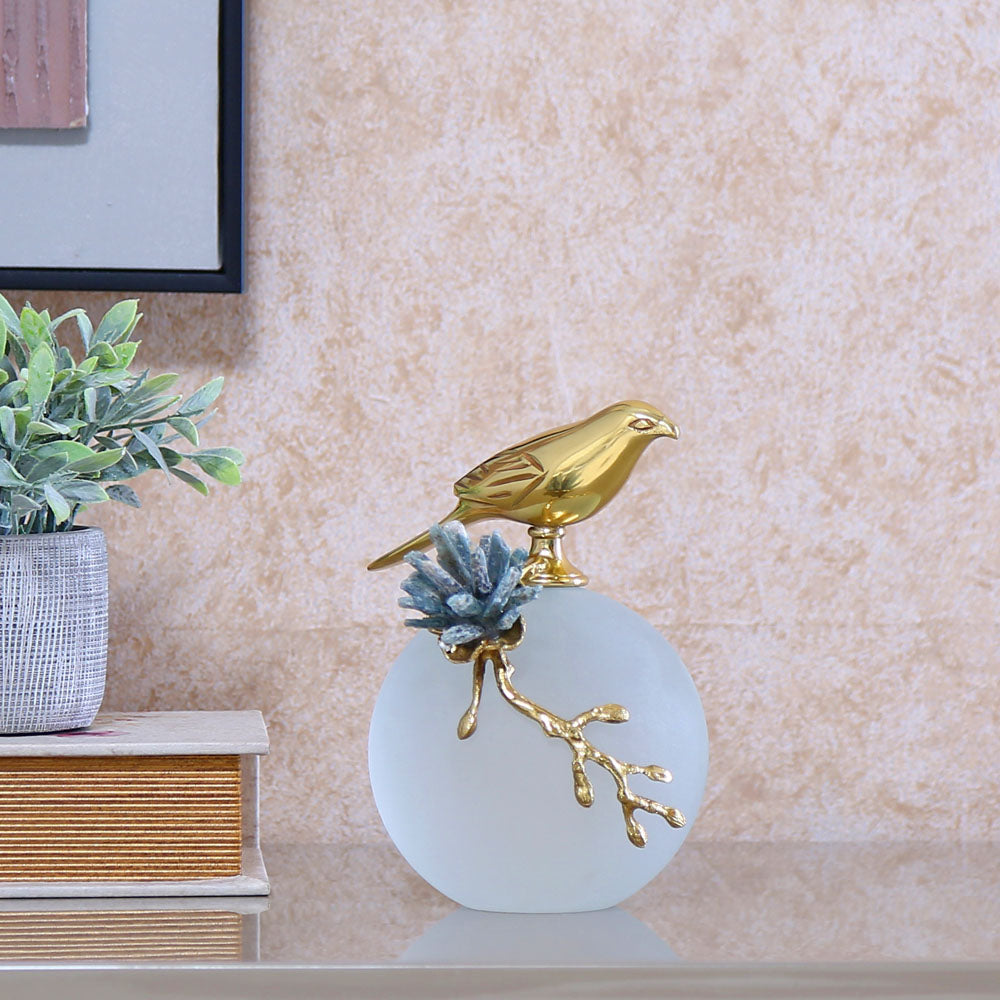 Bird On Ball Metal Showpiece (Small, Gold)