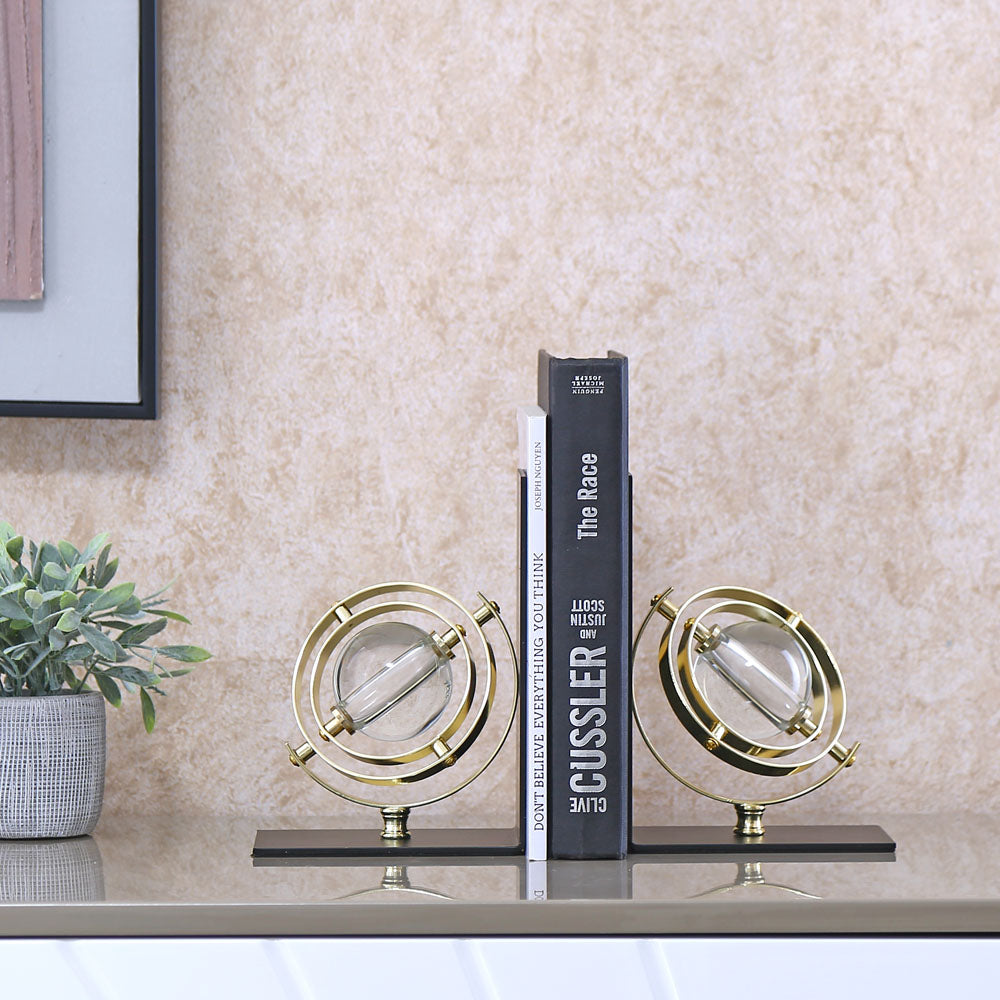 Iron & Crystal Globe Bookends (Black & Gold)