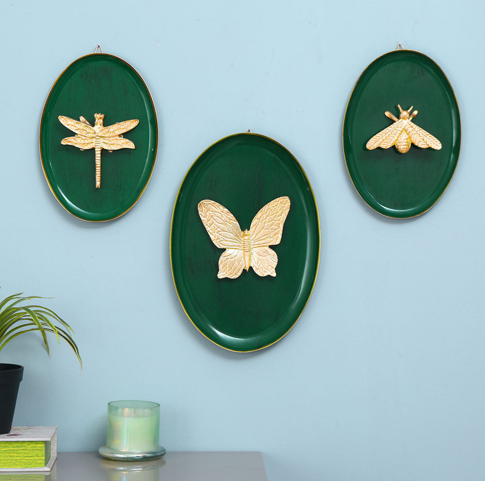 3D Butterfly Plates Metal Wall Decor Set of 3 (Green)