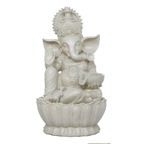 Decorative Ganesha On Lotus Polyresin Water Fountain (Sand)