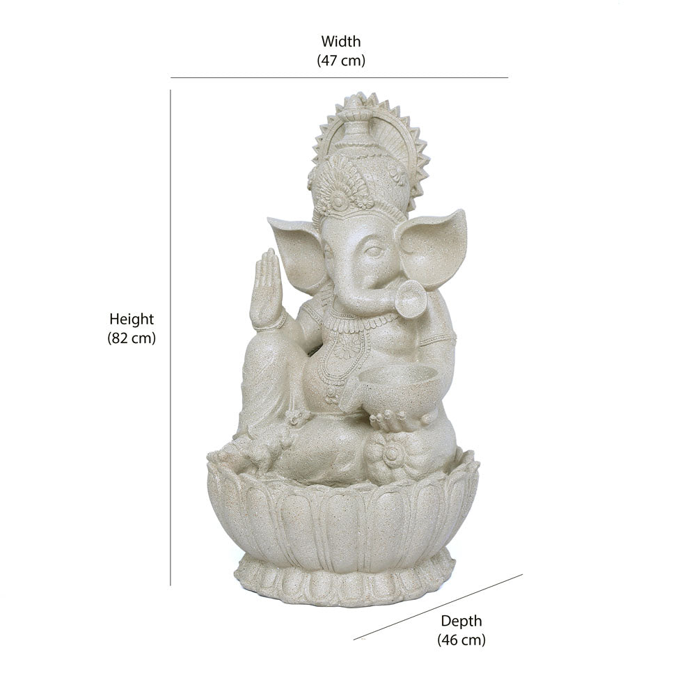 Decorative Ganesha On Lotus Polyresin Water Fountain (Sand)