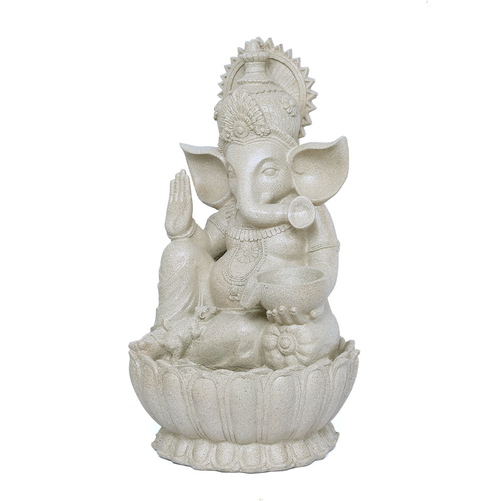 Decorative Ganesha On Lotus Polyresin Water Fountain (Sand)