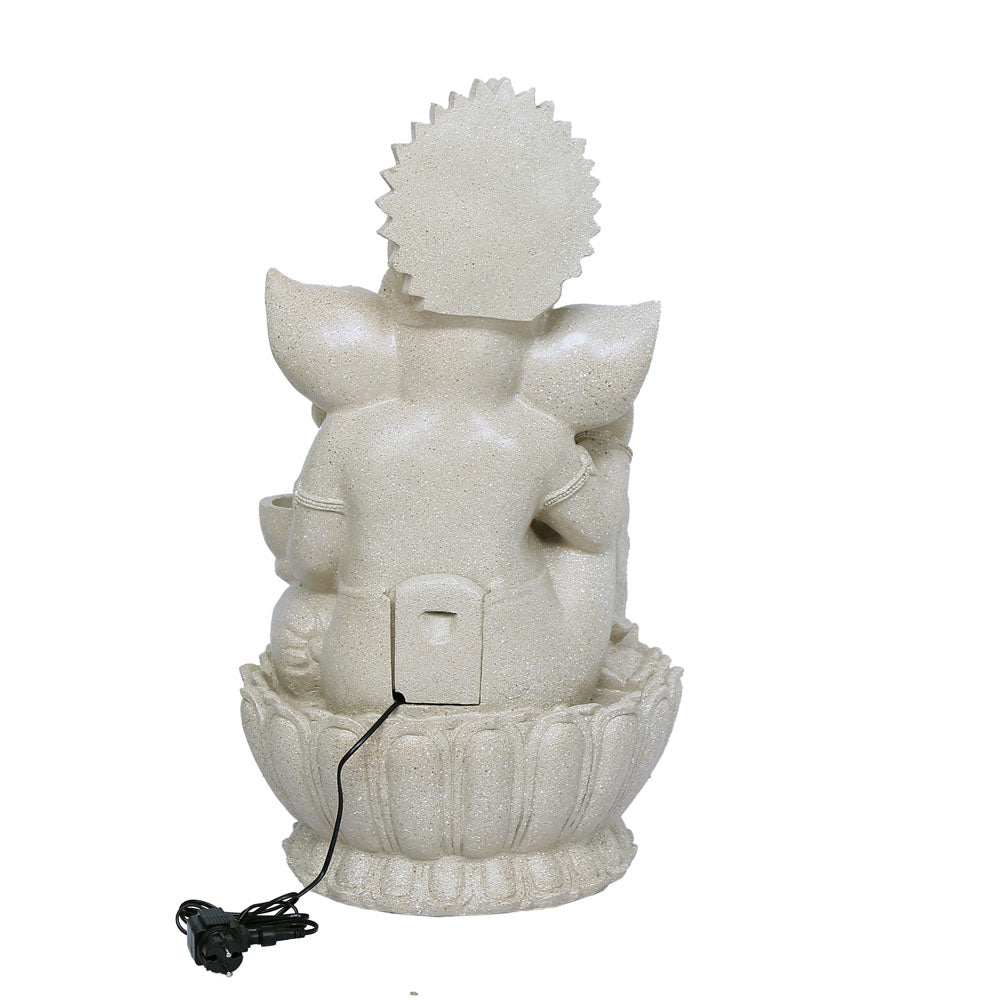 Decorative Ganesha On Lotus Polyresin Water Fountain (Sand)