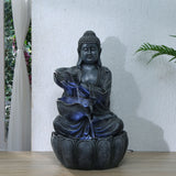 Nilkamal Decorative Buddha With Two Bowls Polyresin Water Fountain (Grey)