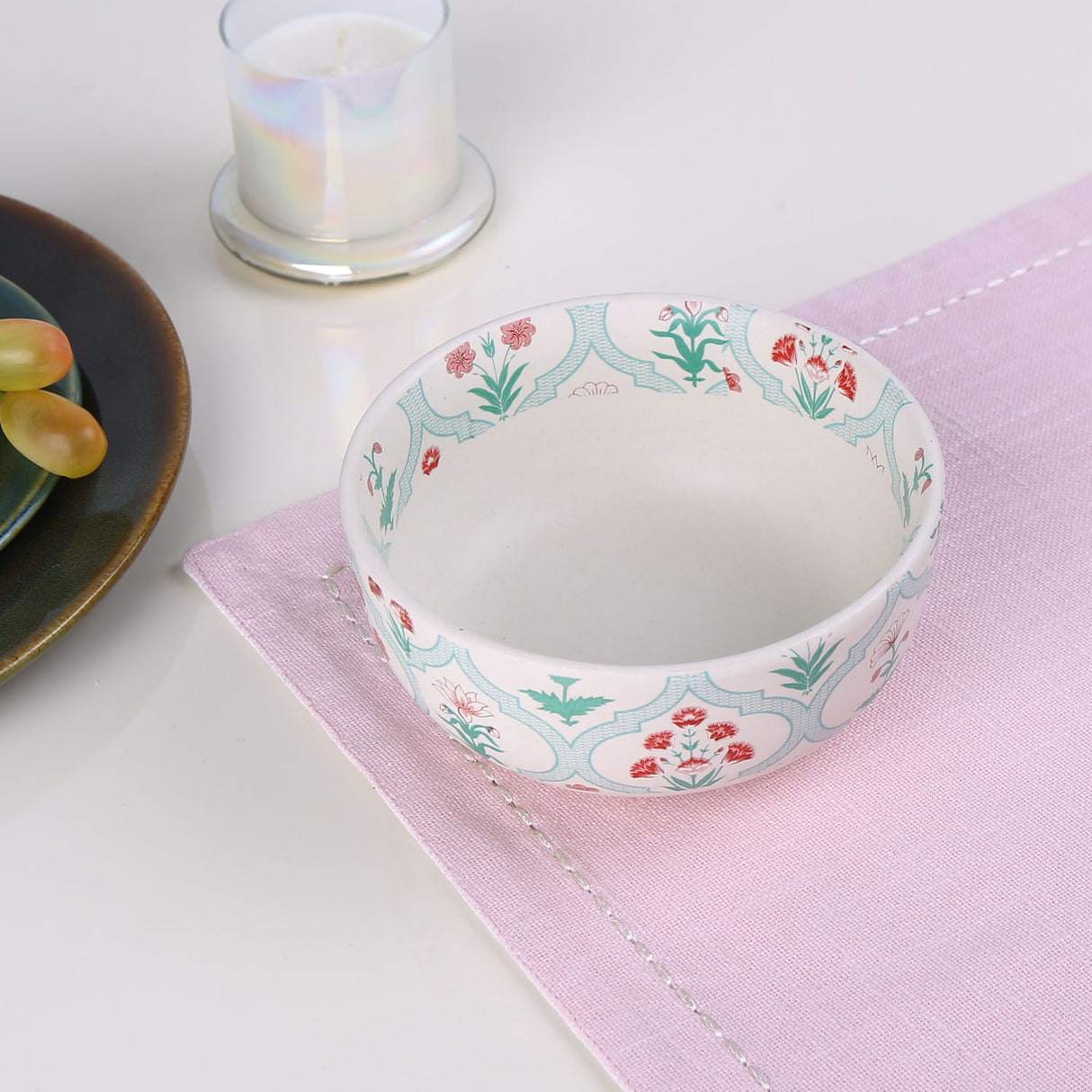 Floral 620 ml Stoneware Serving Bowl (Green)