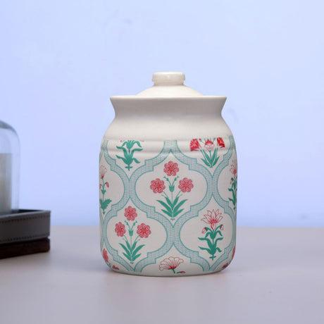 Nilkamal Floral 500 ml Stoneware Jar with Lid (Green)