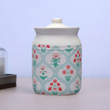 Nilkamal Floral 1000 ml Stoneware Jar with Lid (Green)