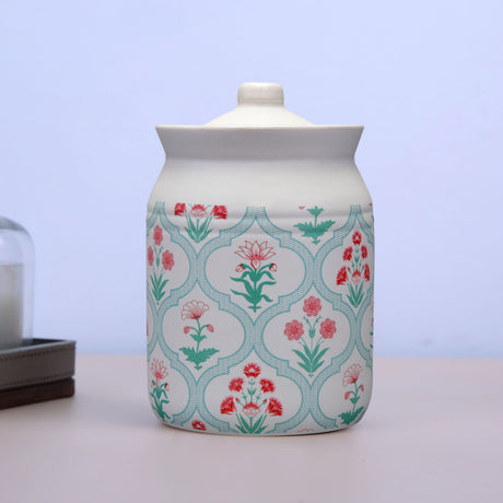 Nilkamal Floral 1000 ml Stoneware Jar with Lid (Green)