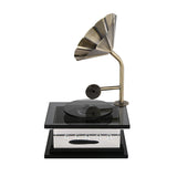 Decorative Crystal & Metal Gramophone Showpiece (Black & Gold)