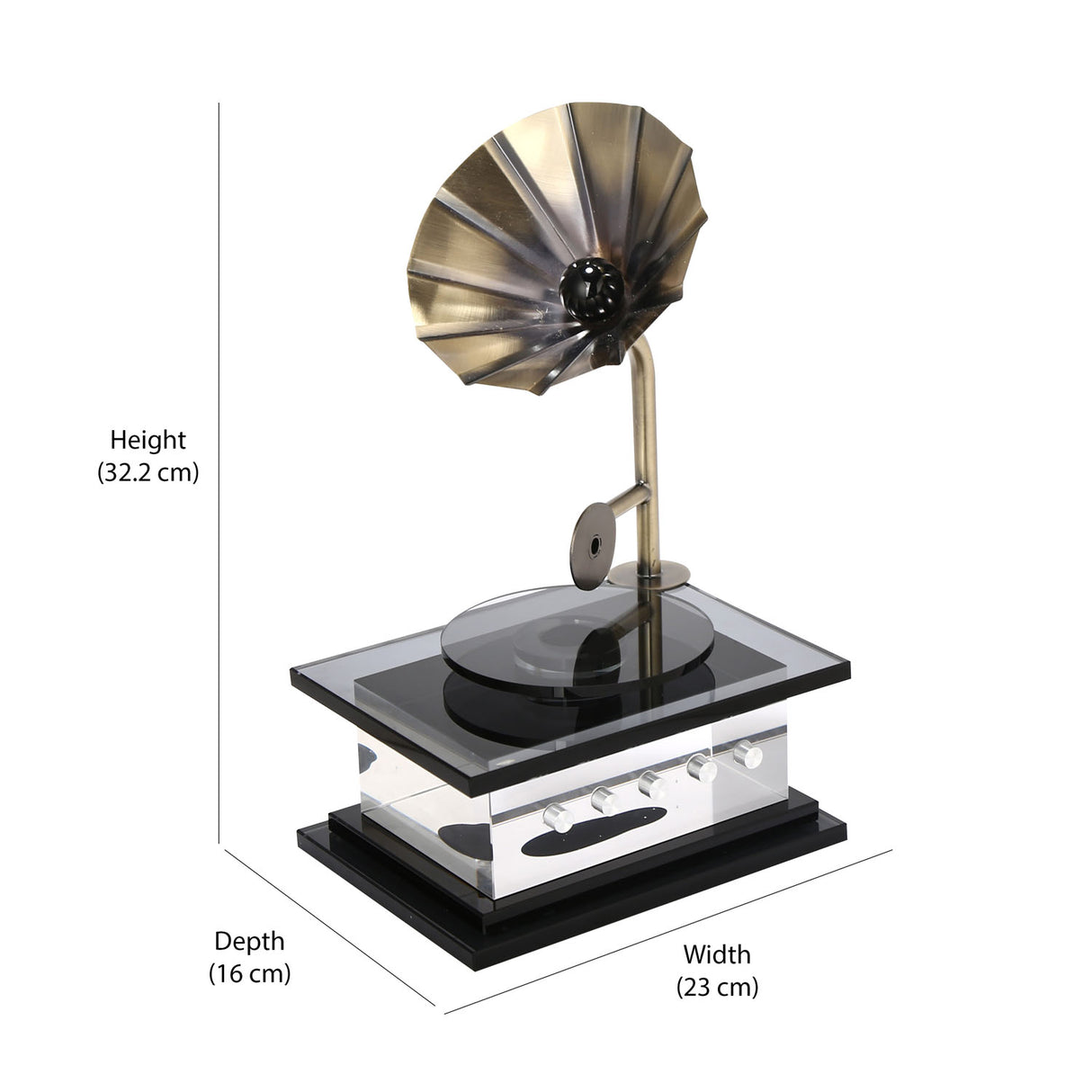 Decorative Crystal & Metal Gramophone Showpiece (Black & Gold)