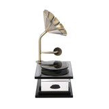 Decorative Crystal & Metal Gramophone Showpiece (Black & Gold)