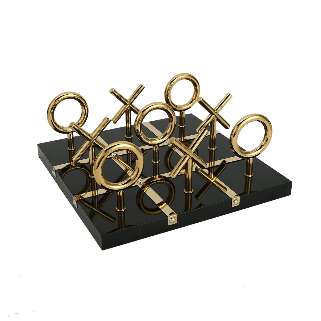 Tic Tac Toe Metal Decorative Showpiece (Black & Gold)