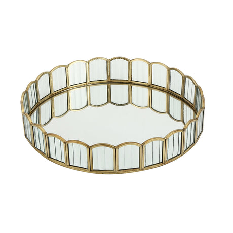 Decorative Iron & Glass Round Tray (Gold)