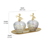 Decorative Horse Lid Metal & Glass Storage Containers Set of 2 (Gold)