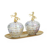 Decorative Horse Lid Metal & Glass Storage Containers Set of 2 (Gold)