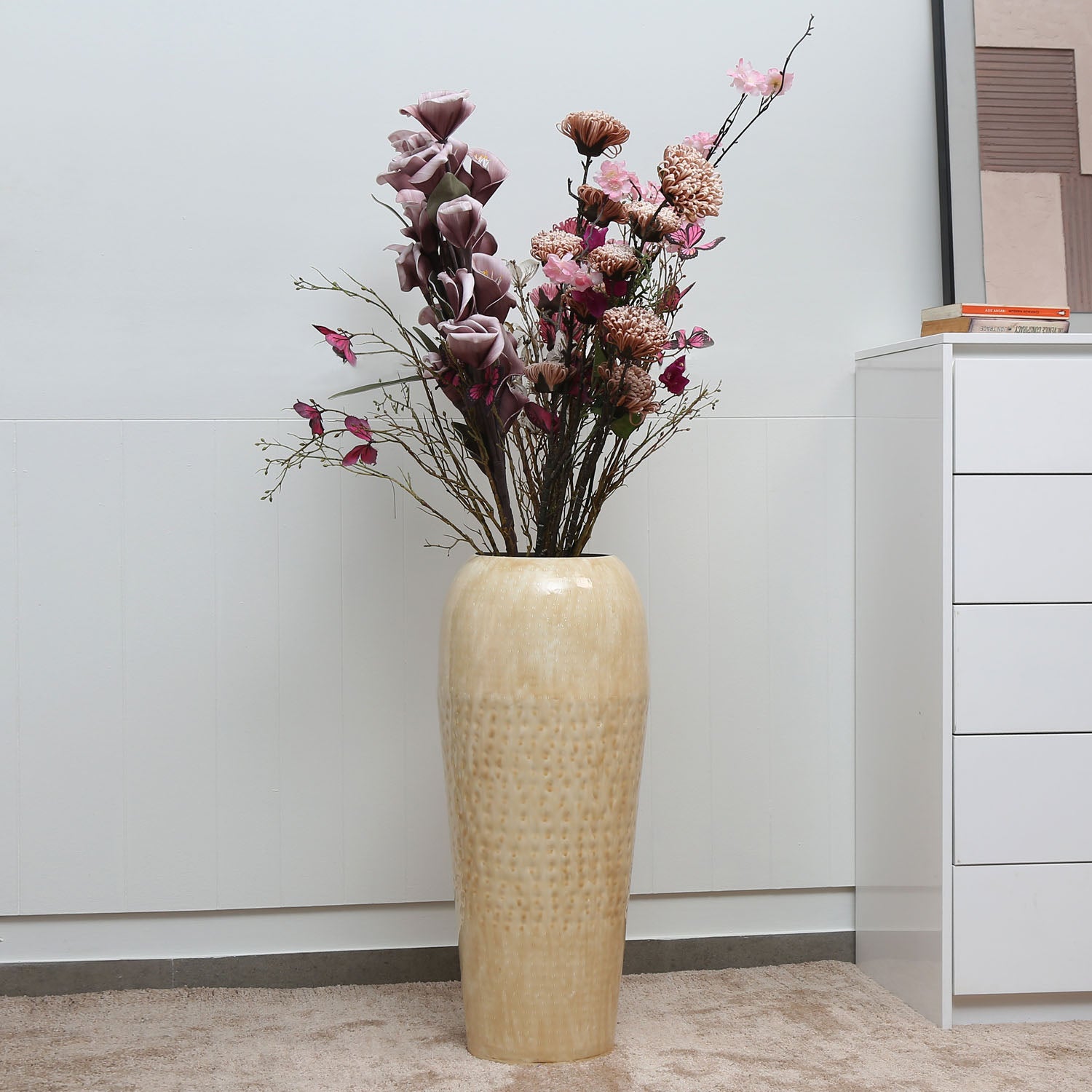 Decorative Hammered Iron Floor Vase (Beige)