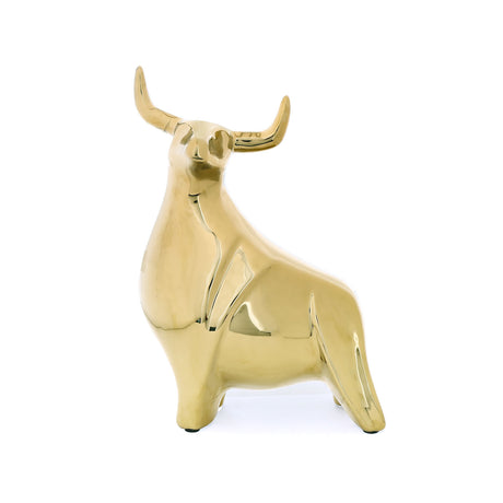 Posing Bull Ceramic Decorative Showpiece (Gold)