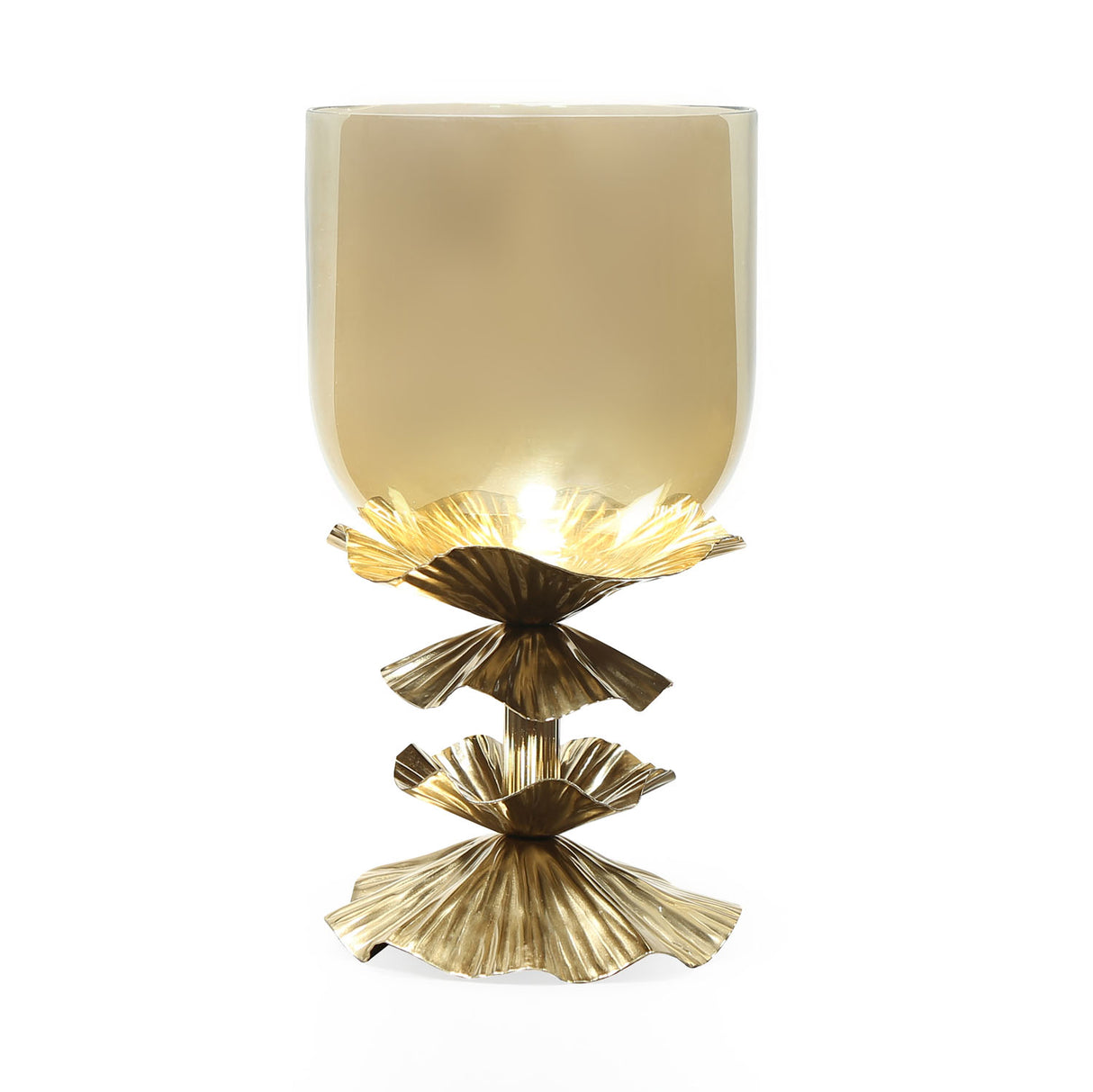 Decorative Floral Metal Candle Holder (Small, Gold)