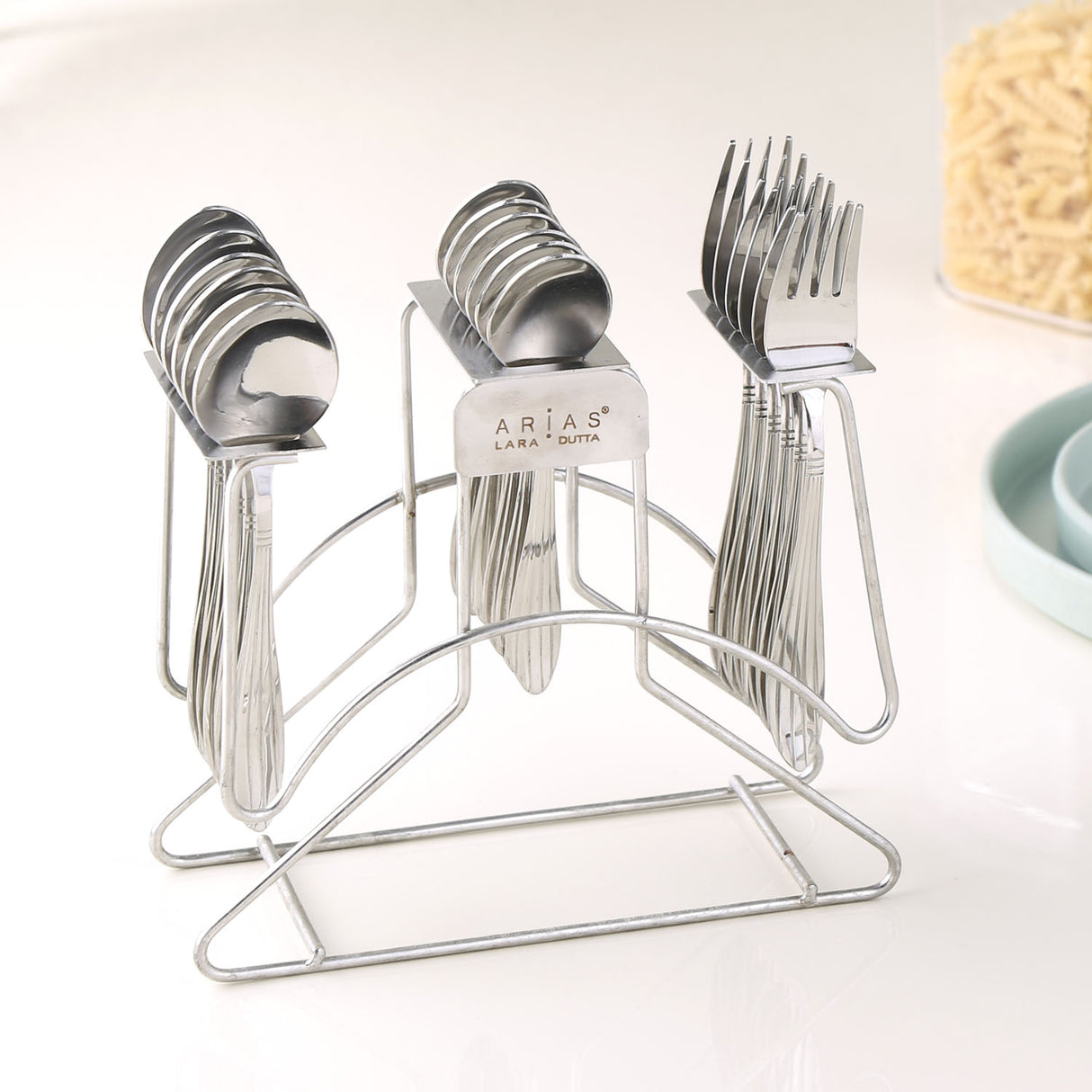 Nilkamal Arias by Lara Dutta Liner Tail Stainless Steel Cutlery Set with Stand (18 Pcs)