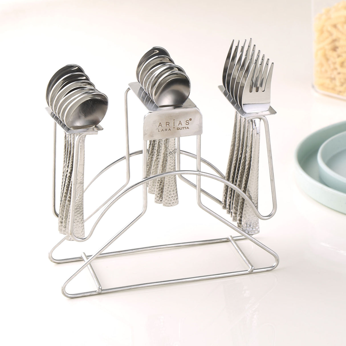 Nilkamal Arias by Lara Dutta Vintage Hammer Stainless Steel Cutlery Set with Stand (18 Pcs)