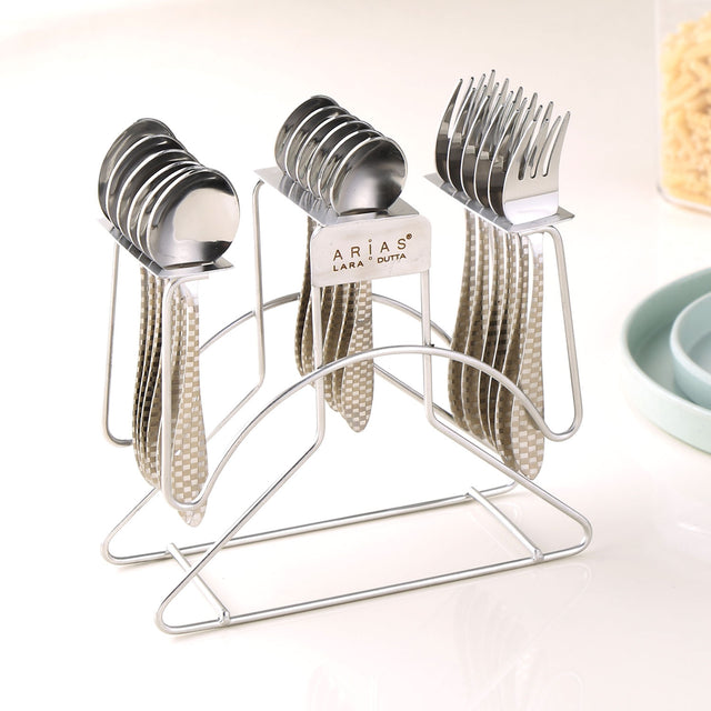 Nilkamal Arias by Lara Dutta Checkers Stainless Steel Cutlery Set with Stand (18 Pcs)