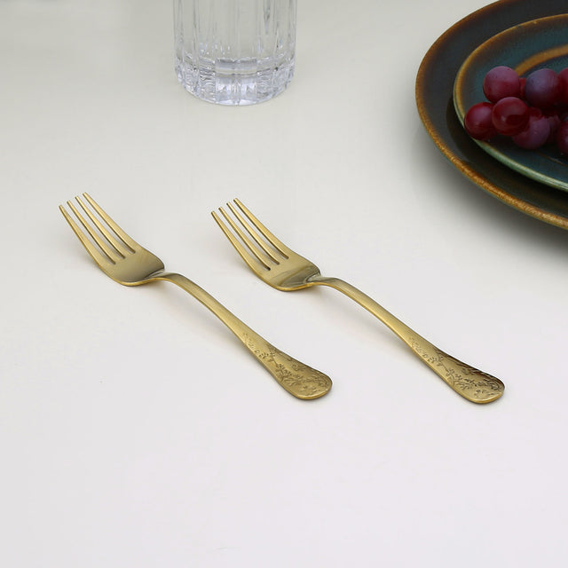 Nilkamal Arias by Lara Dutta Safari Gold Stainless Steel Dinner Fork Set of 6