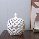 Decorative Rhombus Ceramic Lidded Jar Vase (White)