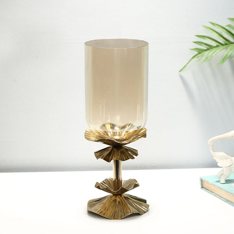 Decorative Floral Metal Candle Holder (Large, Gold)