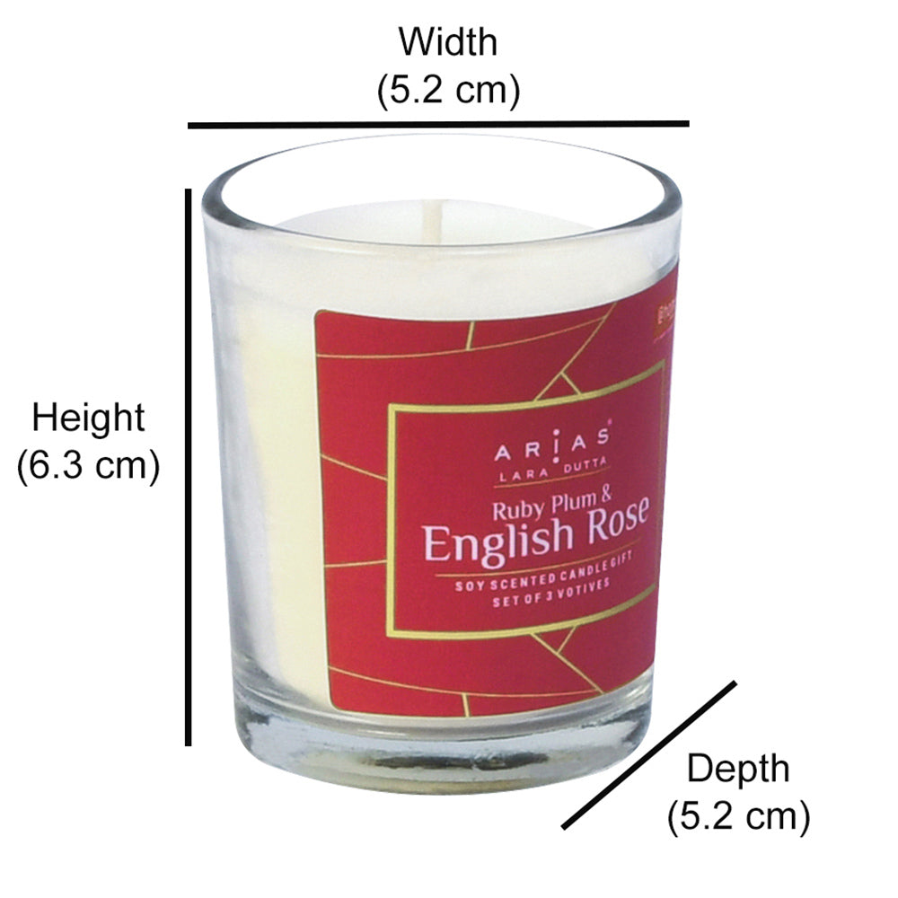 Arias by Lara Dutta Ruby Plum and English Rose Scented Votive Candles Set of 3 (White)