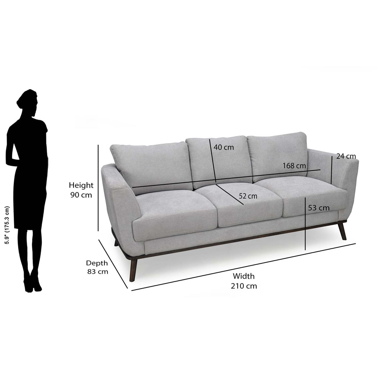 Lydia 3 Seater Sofa (Grey)