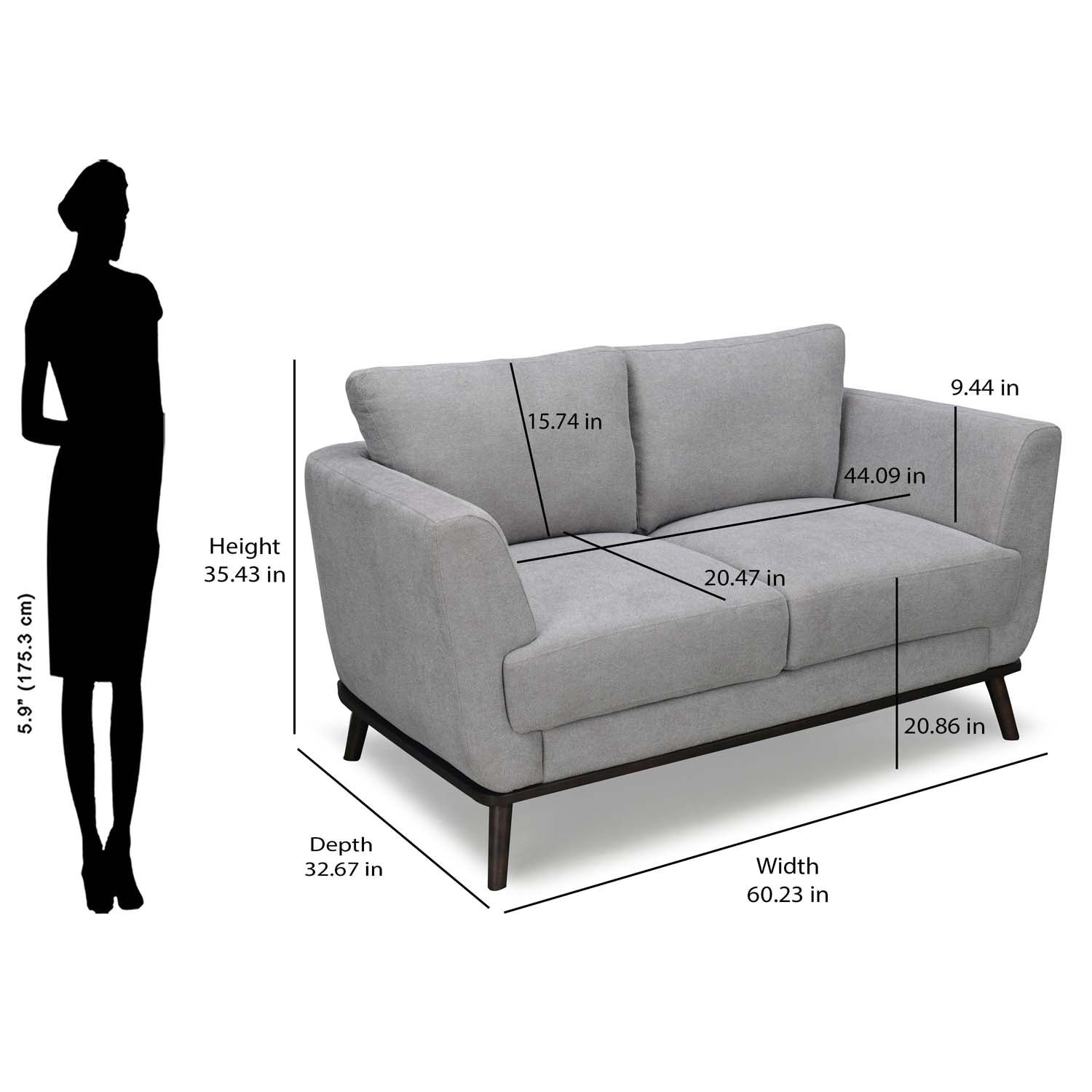 Lydia 2 Seater Sofa (Grey)