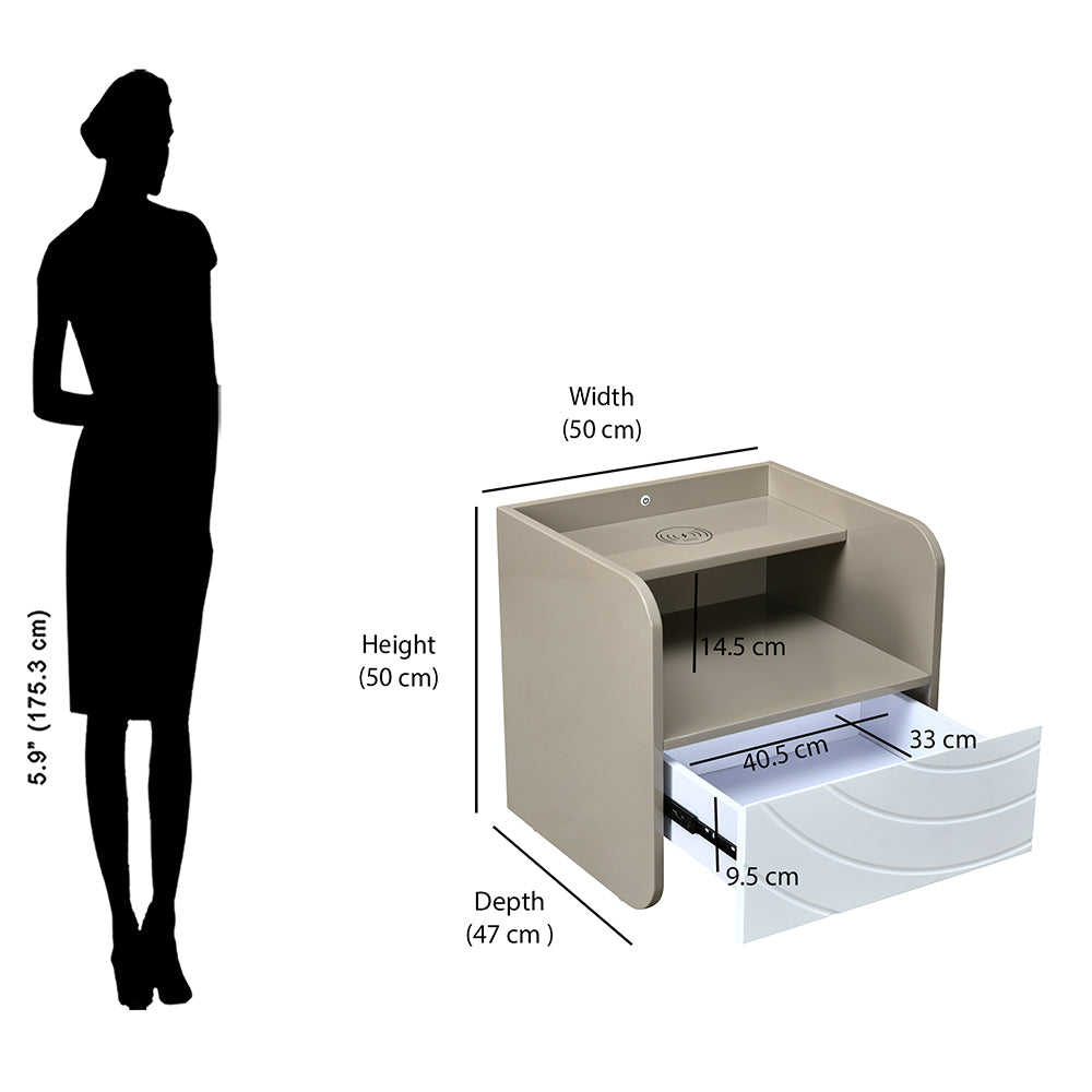Cassini Night Stand with Led Light and Wireless Charging Area (White)
