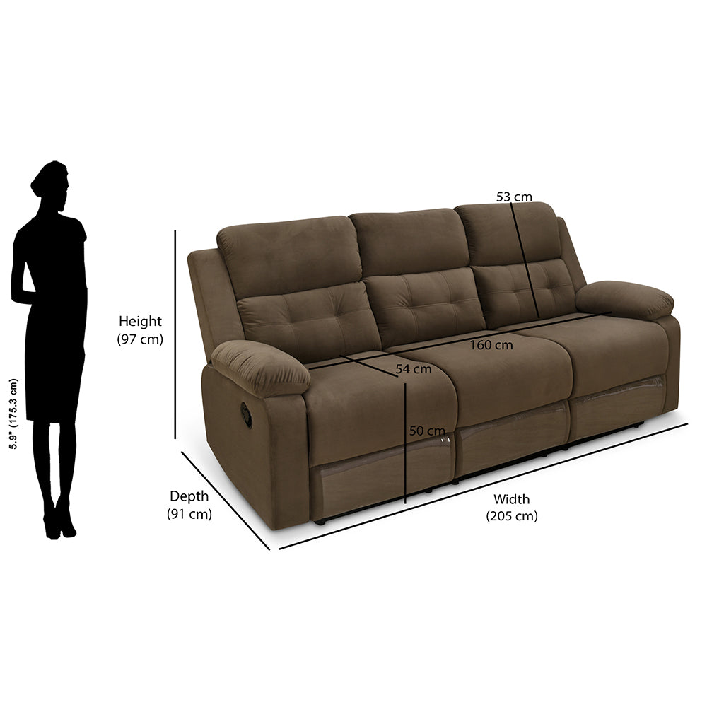 Derik 3 Seater Manual Recliner (Brown)