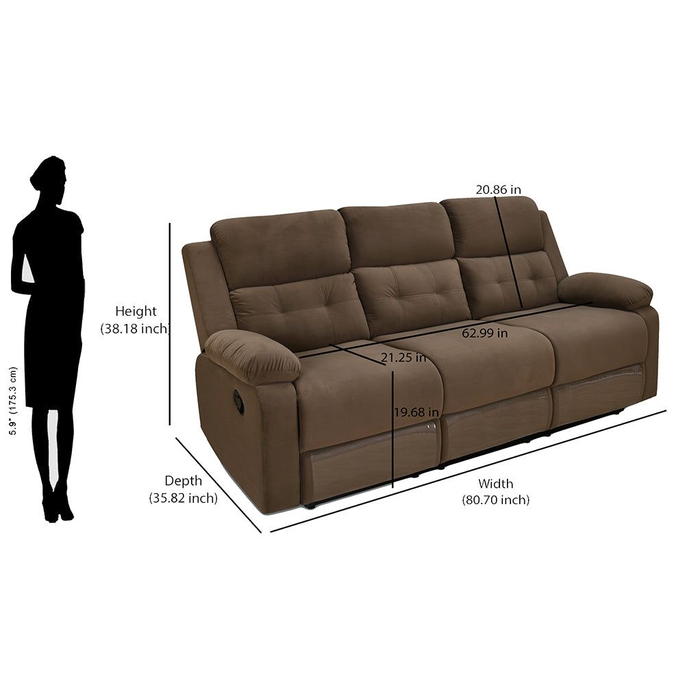 Derik 3 Seater Manual Recliner (Brown)