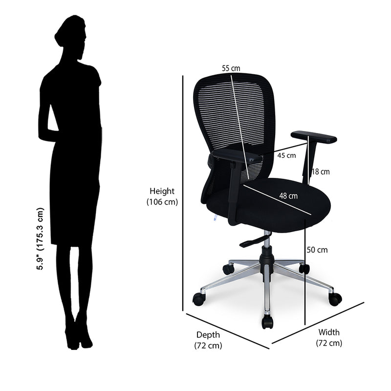 Alba Mid Back Mesh Office Chair With Chrome Star Base (Black)